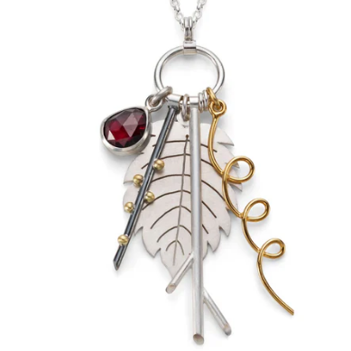 Diana Greenwood Winter garden Necklace in Sterling Silver & 18ct gold with a garnet stone