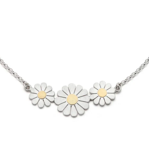 DIANA GREENWOOD Mini Daisy trio necklace in sterling silver & 18ct gold