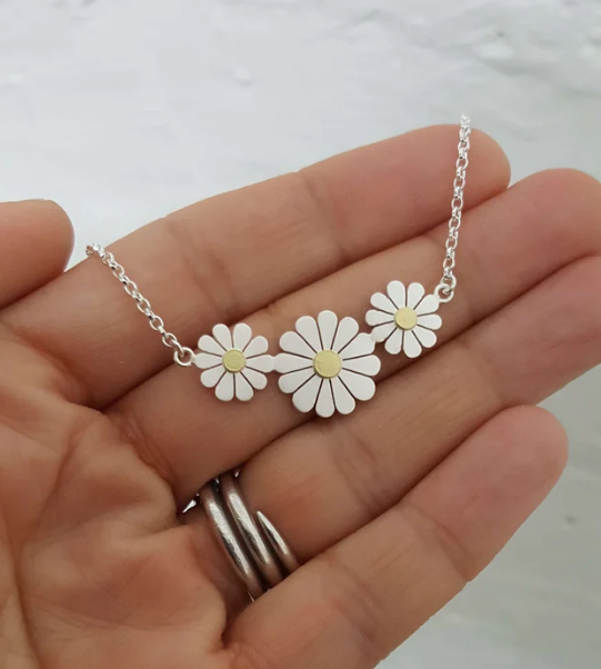DIANA GREENWOOD Mini Daisy trio necklace in sterling silver & 18ct gold