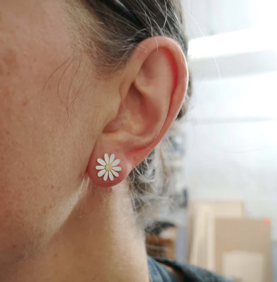 DIANA GREENWOOD Little Aster flower earrings in silver & 18ct gold