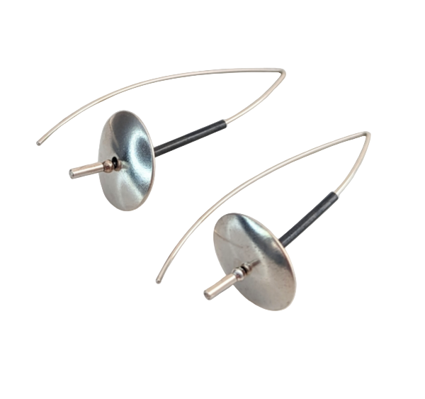 WIKTOR JEWELLERY - Long Drop Sterling Silver Earrings on Polished Saucer