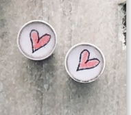 CLARE COLLINSON - Small Sterling Silver Studs - Red Hearts