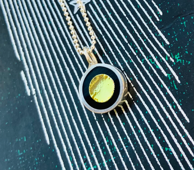 STORY AND STAR - Celestial - Round silver square pendant - gold full moon