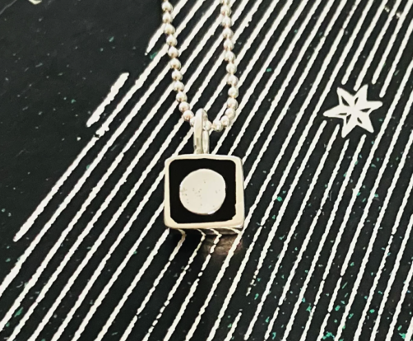 STORY AND STAR - Celestial - Tiny silver square pendant - silver full moon