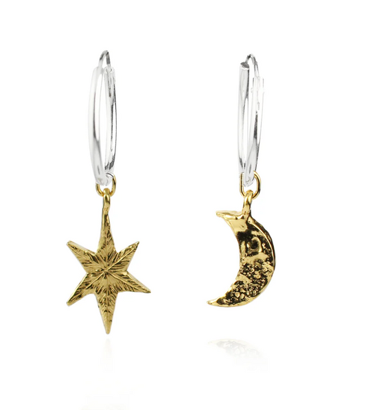 MOMOCREATURA - North star and moon hoop earrings