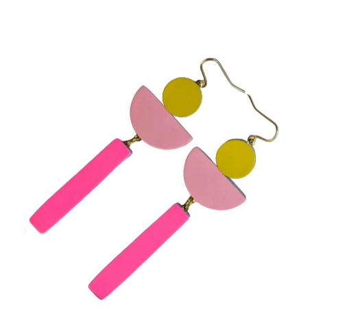 KAY MORGAN - Leather yellow/ pale pink/ fluoro pink arc earrings