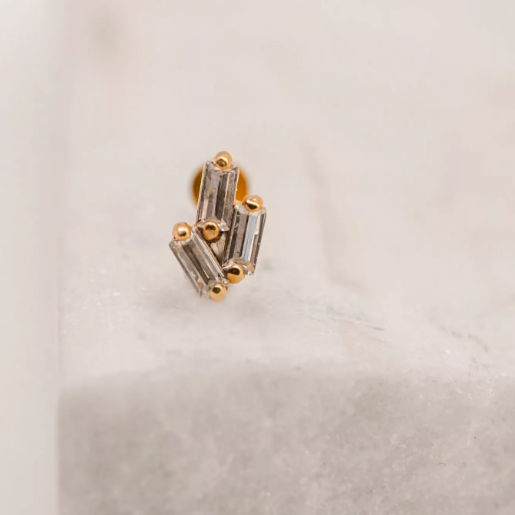 CLAIRE HILL - Triple Cubic Zirconia Gold Labret Earring