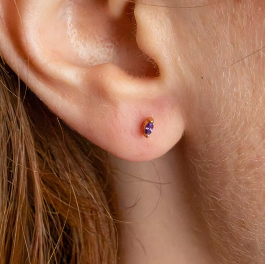 CLAIRE HILL - Amethyst Cubic Zirconia Gold Labret Earring