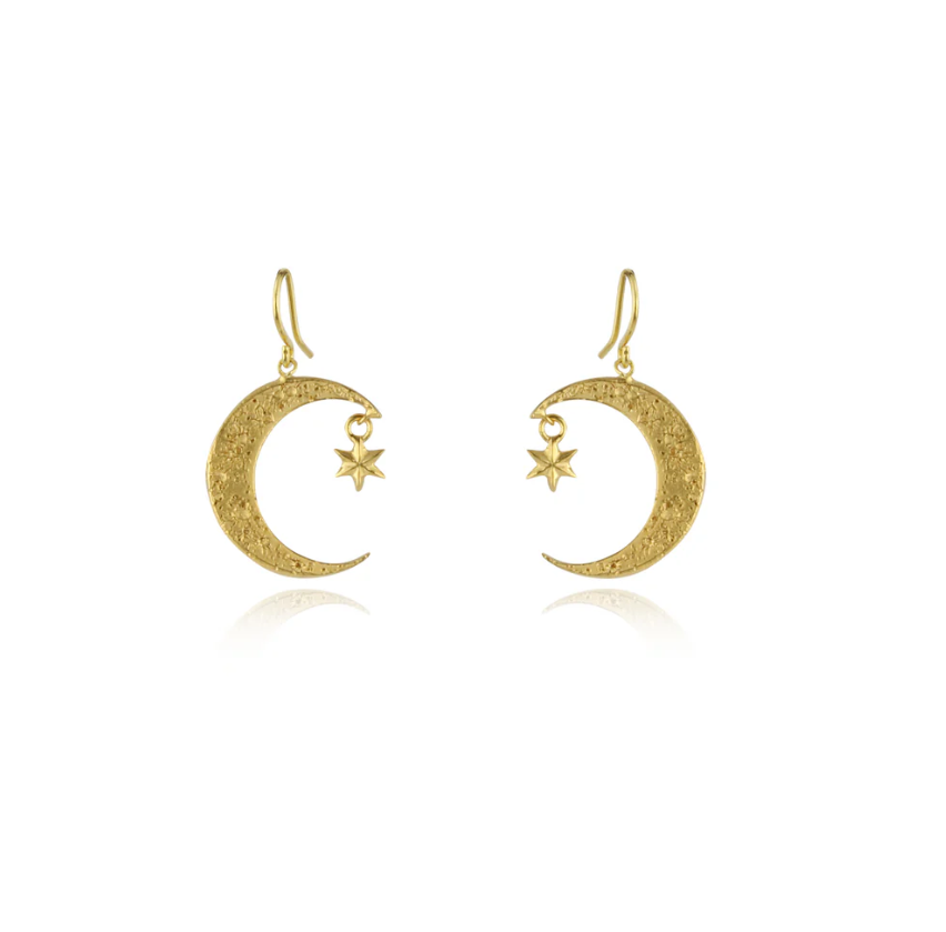 MOMOCREATURA - Crescent Moon & Star earrings gold vermeil