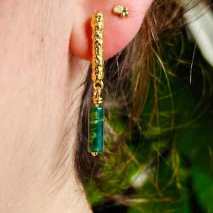 BEA JARENO - Plethora Tirona Drop Earrings, Green Moss Agate & 24ct Gold Vermeil