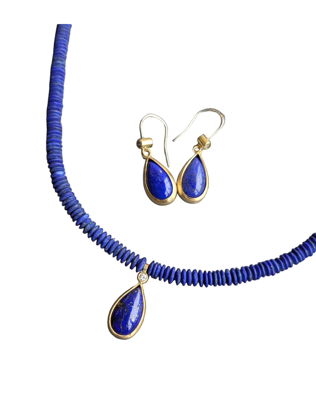 ANNE MORGAN - Lapis earrings with diamond set in 18ct yellow gold