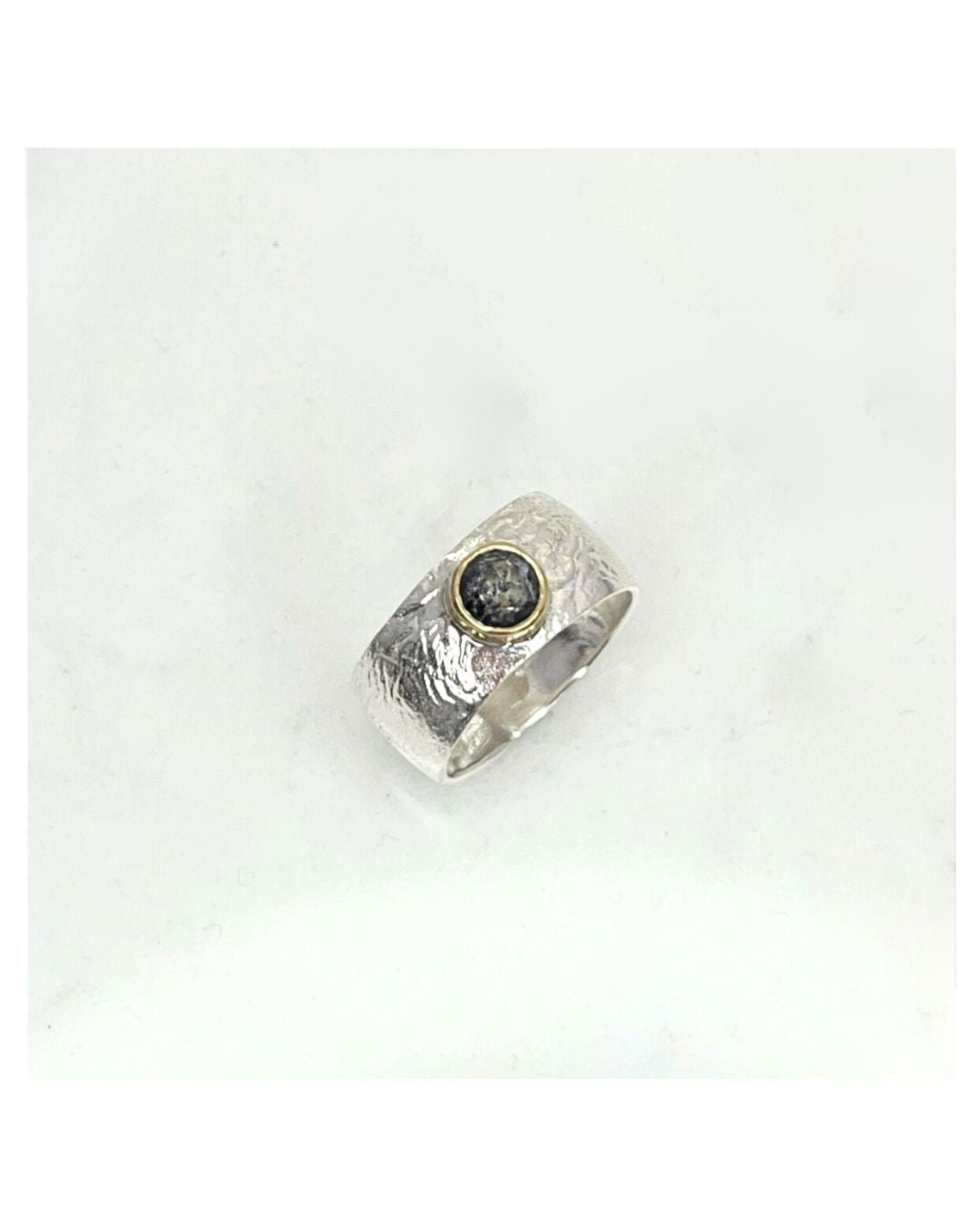 ANNE MORGAN - Silver Orb ring with 18ct salt and pepper diamond