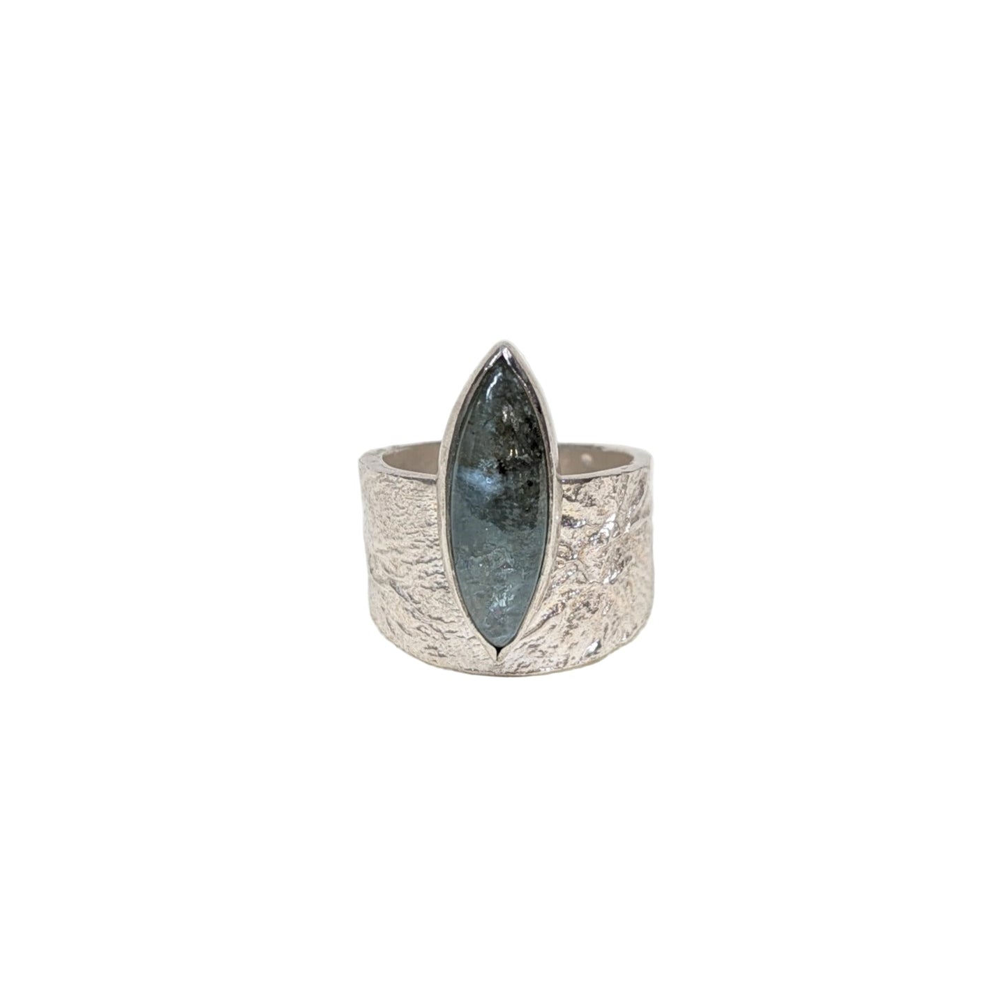 Sterling silver luna ring with marquise Cab aqua