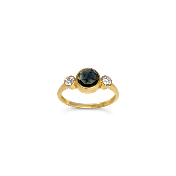 18ct Gold Sapphire 0.98ct and Brilliant White Diamond Ring
