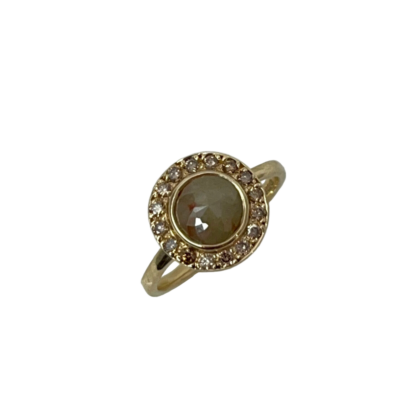 HALO Rose Red Diamond and Champagne Diamonds / yellow gold