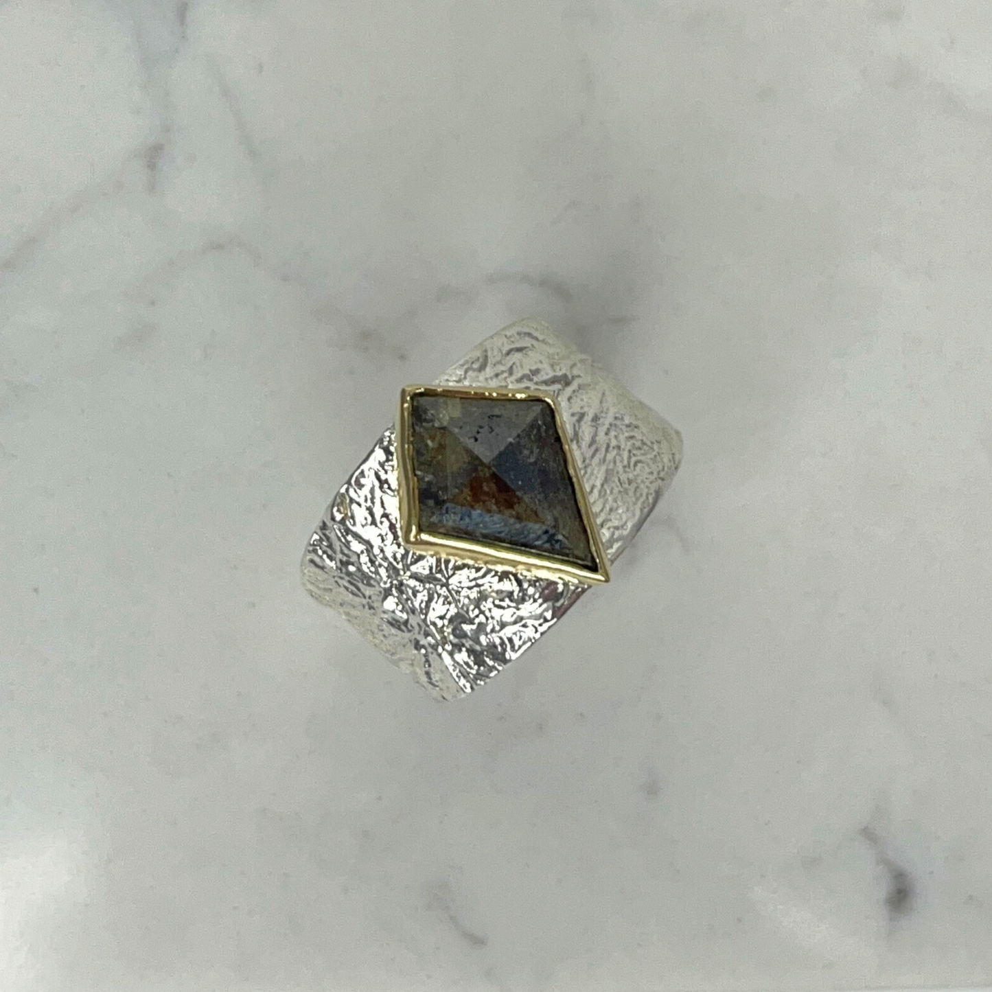 Luna wedge with 5ct diamond 15.5x11.5 brown kite set 18 yellow gold