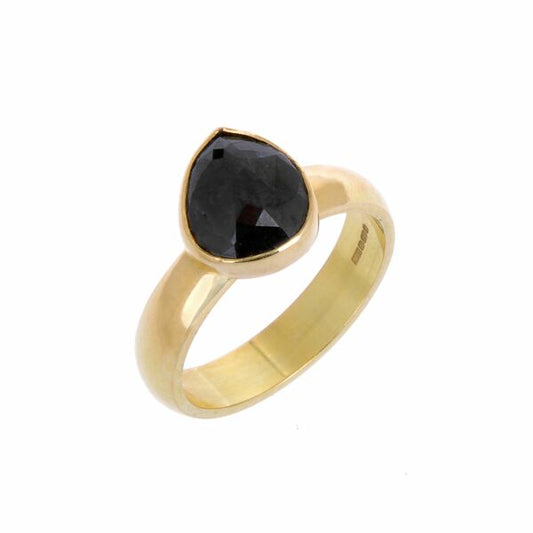 Pear shaped black rose cut diamond 18ct ring