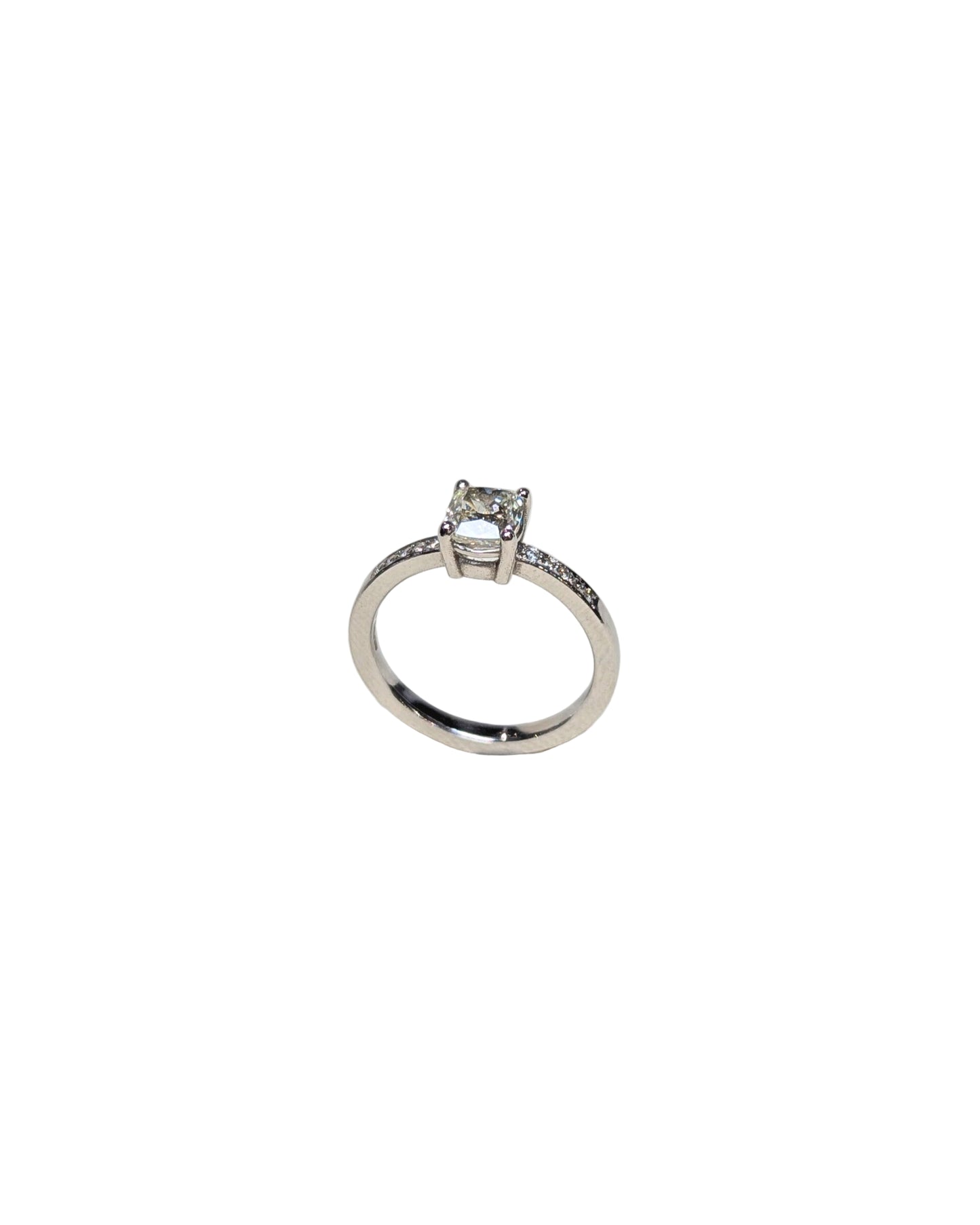 Platinum and Cushion Cut Diamond Ring