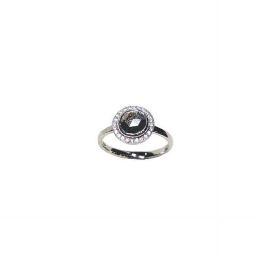 9ct White Halo salt and pepper diamond and surrounding diamonds