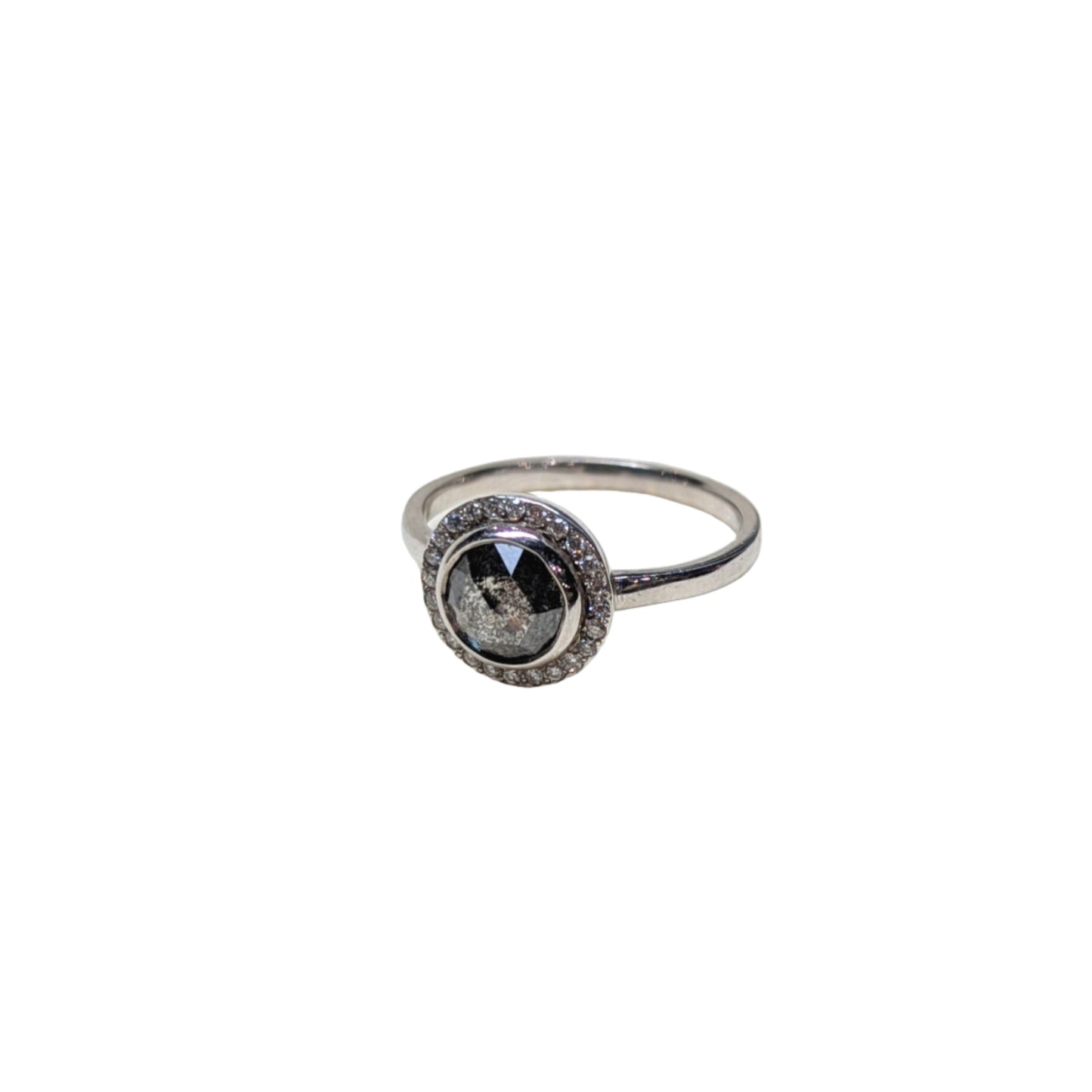 9ct White Halo salt and pepper diamond and surrounding diamonds