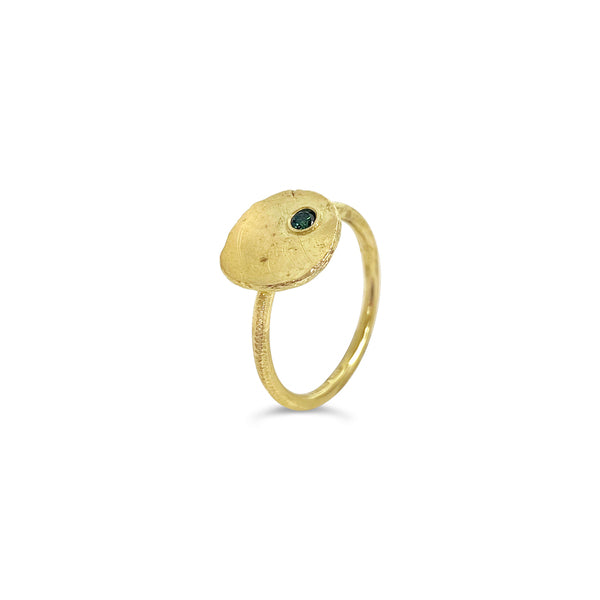 Moondisc 18ct yellow gold ring with 0.041ct teal diamond