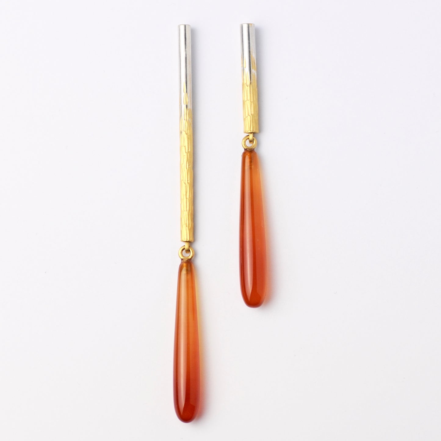 REBECCA BURT - Flux Earrings Asymmetric Gold Plated Gradient With Carnelian
