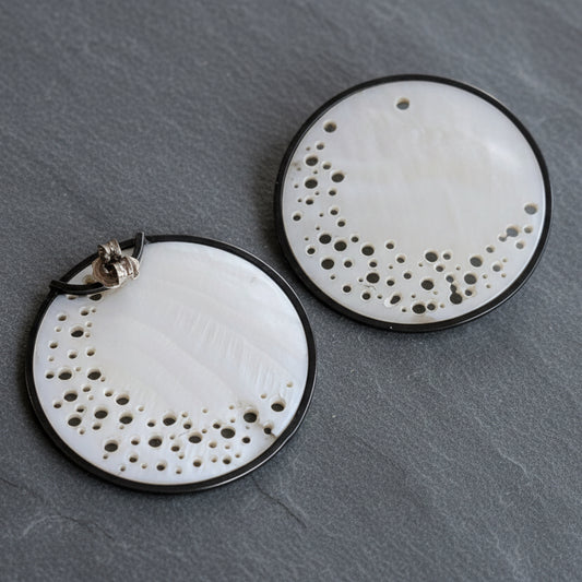 ANNE MORGAN - Mother of pearl errosion disc stud earrings oxidised