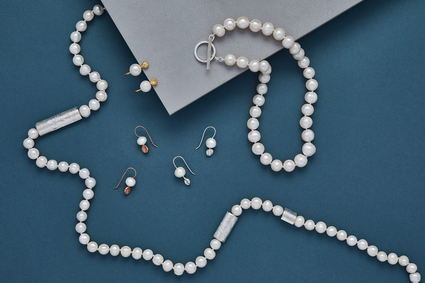ANNE MORGAN - Moondot Pearl Drop Earrings in Sterling Silver