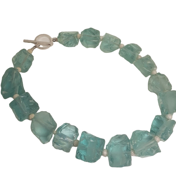 ANNE MORGAN- Silver and blue glass bead necklace