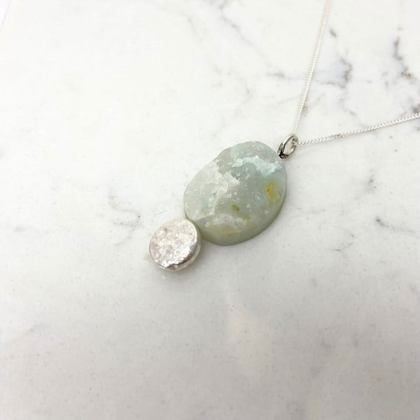 ANNE MORGAN - Single moondot aqua agate necklace sil