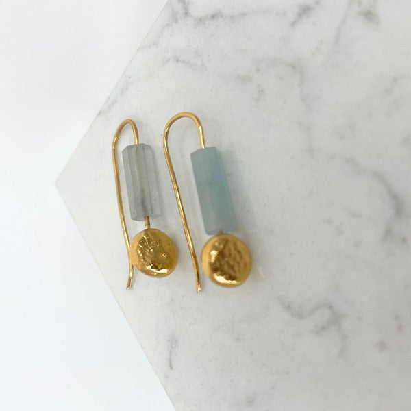 ANNE MORGAN- Moondot earrings with aquamarine gold plated on to silver