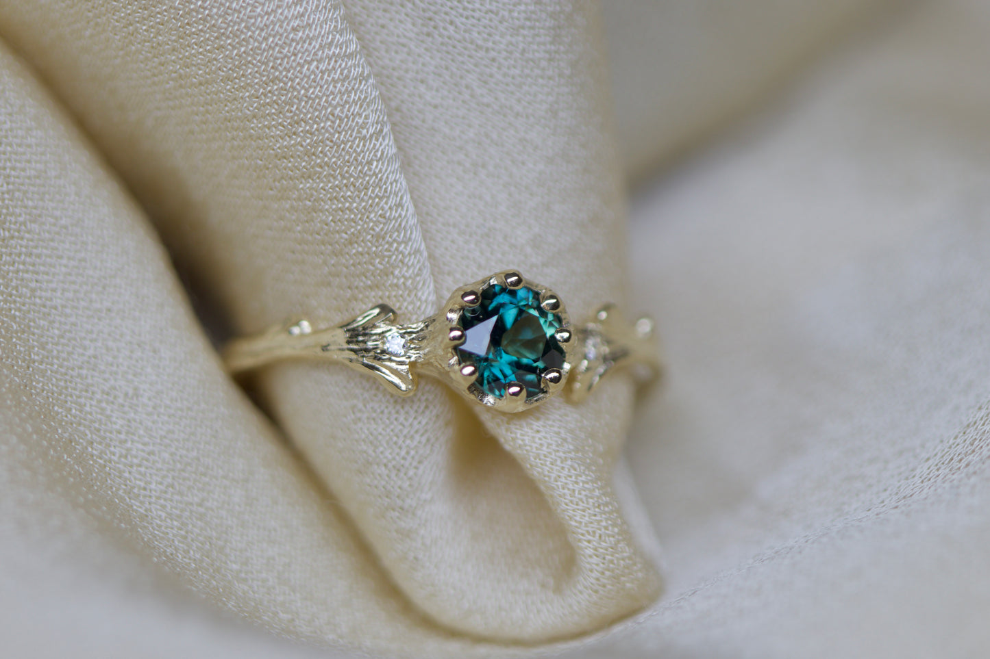 CHARLOTTE ROWENNA - Hawthorn Ring with Teal Sapphire & Brilliant Diamonds