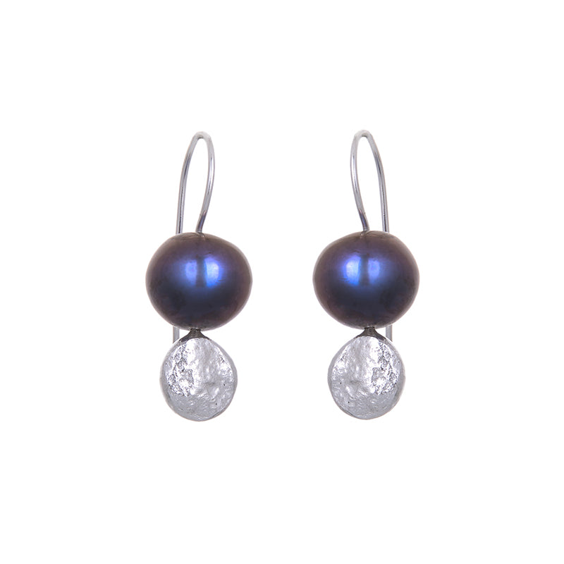 ANNE MORGAN Moondot Pearl Drop Earrings in Silver