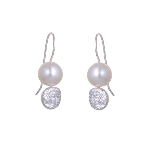 ANNE MORGAN - Moondot Pearl Drop Earrings in Sterling Silver