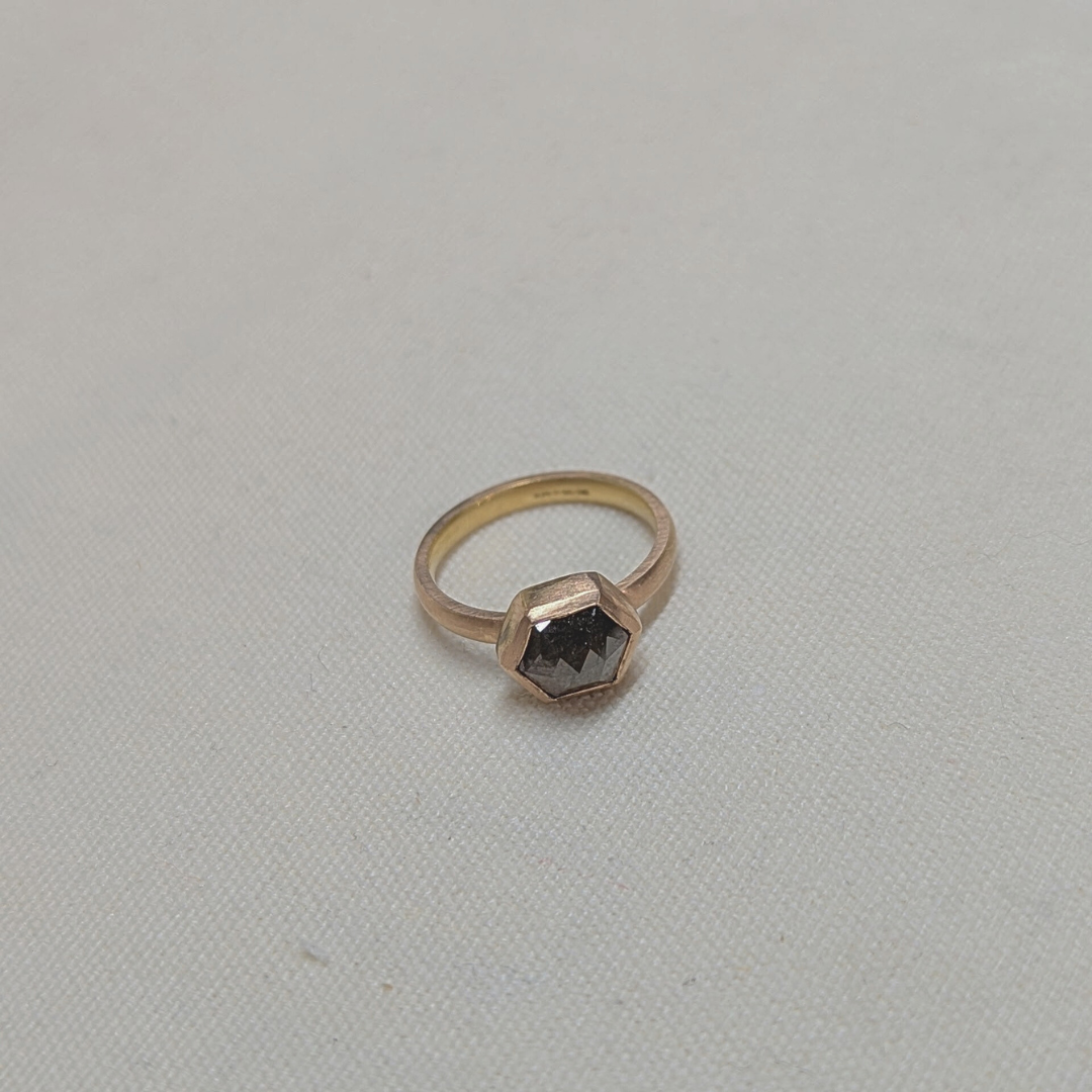 ANNE MORGAN - 18ct red gold hex diamond ring