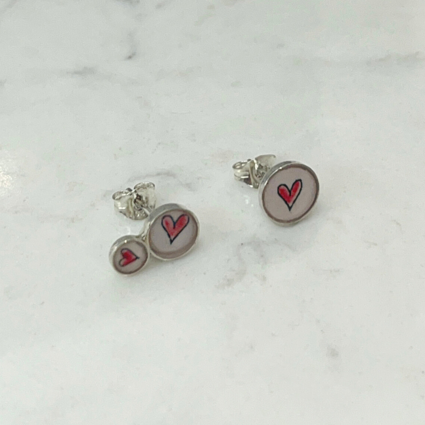 CLARE COLLINSON - Offset Sterling Silver Studs - Hearts