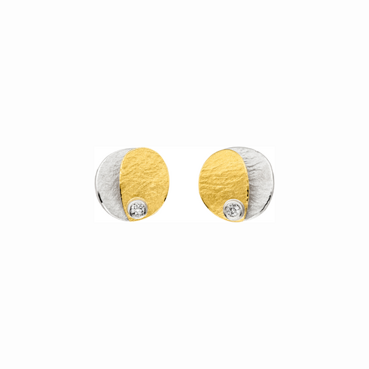 MANU - Silver and 22ct Yellow Gold Layered Circle Studs with 0.02ct Diamond