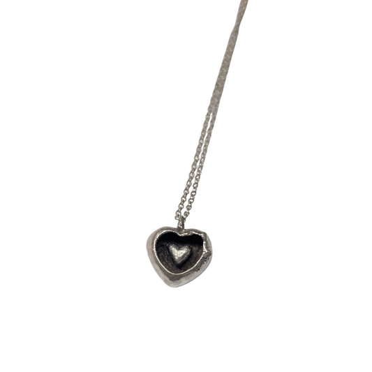 CLAIRE QUICK - Hand carved silver heart with interior oxidised and small heart