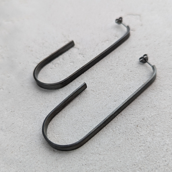 LUCY BURKE - J Shaped Hoops Large Oxidised Silver