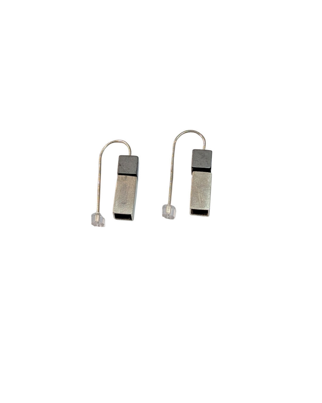 LUCY BURKE - Hematite cube hook earrings with silver long cube