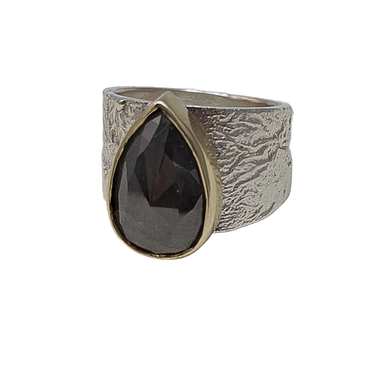 ANNE MORGAN - Luna wedge 8.06ct pear shaped rose cut diamond in 18ct yg