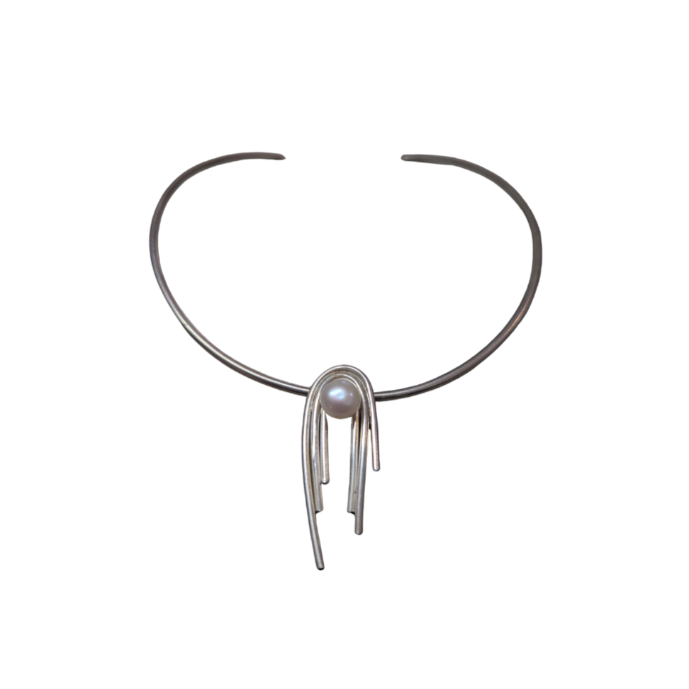 ANNE MORGAN - Athena Arched three wires middle pearl on Silver cable