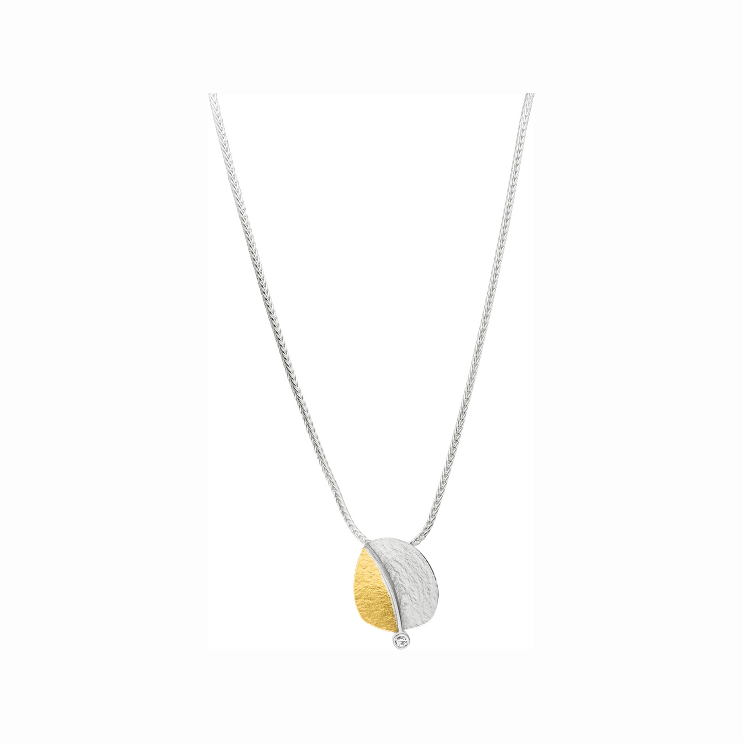 MANU - Sterling Silver and 22ct laminated yellow gold split circle necklace with 0.03ct diamond