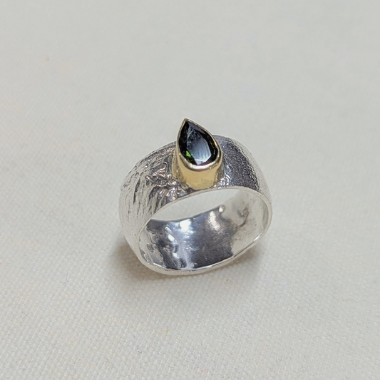 ANNE MORGAN - Silver Orb ring with tourmaline in 18ct yellow gold  setting