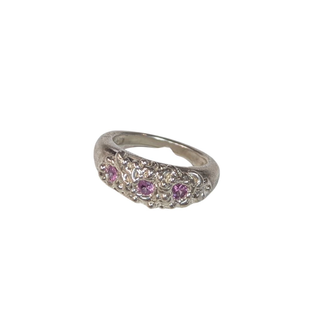 CLAIRE QUICK - Sterling Silver Bobble Ring with 3 pink sapphires