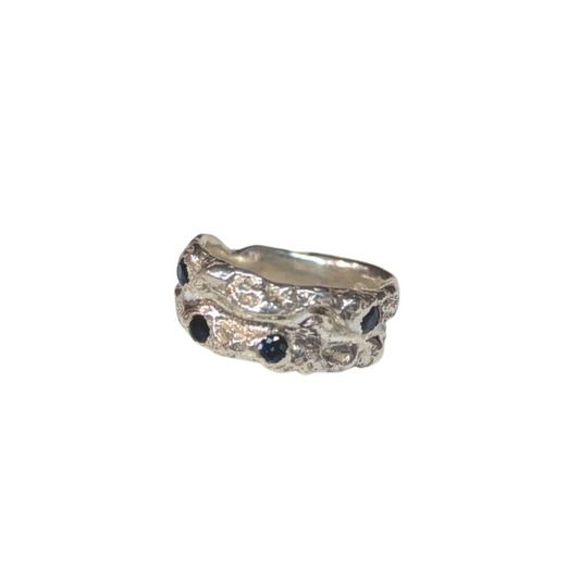 CLAIRE QUICK - Two Channelled textured silver and blue sapphire