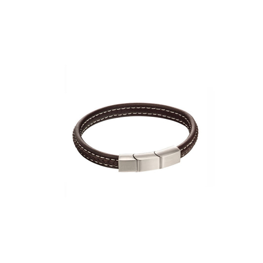 FRED BENNETT - Stainless steel brown leather plated bracelet
