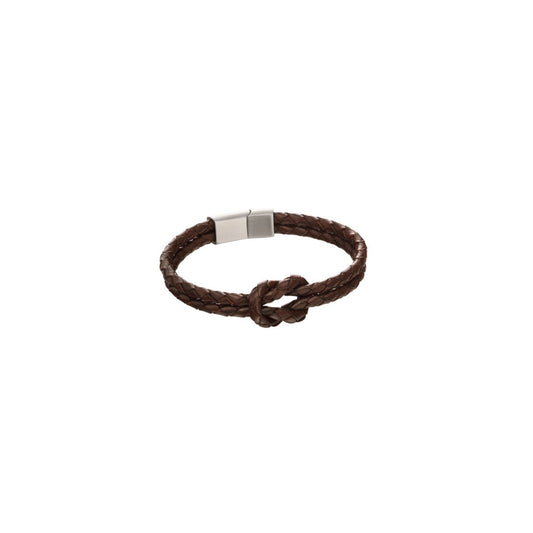 FRED BENNETT - Brown leather double braided strap with knot and stainless steel clasp