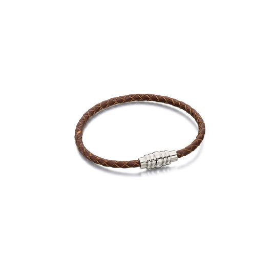FRED BENNETT - Brown leather stainless steel bracelet