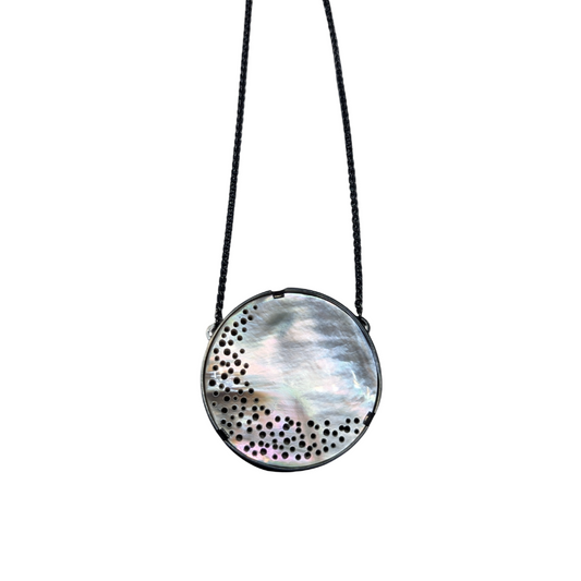 ANNE MORGAN - Mother of Pearl erosion pendant on oxidised chain